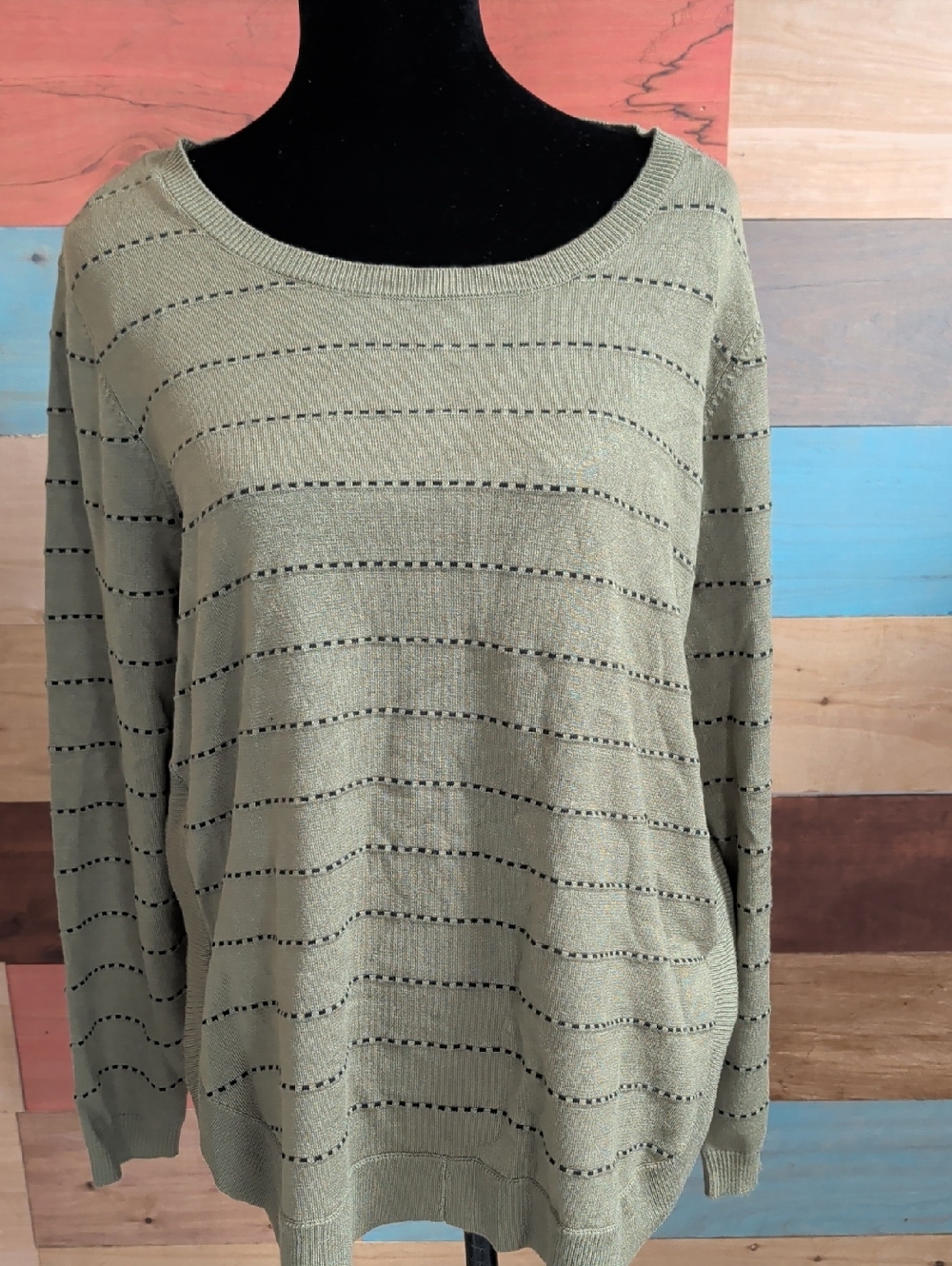 Light Olive Open-Knit Scoop Neck Sweater